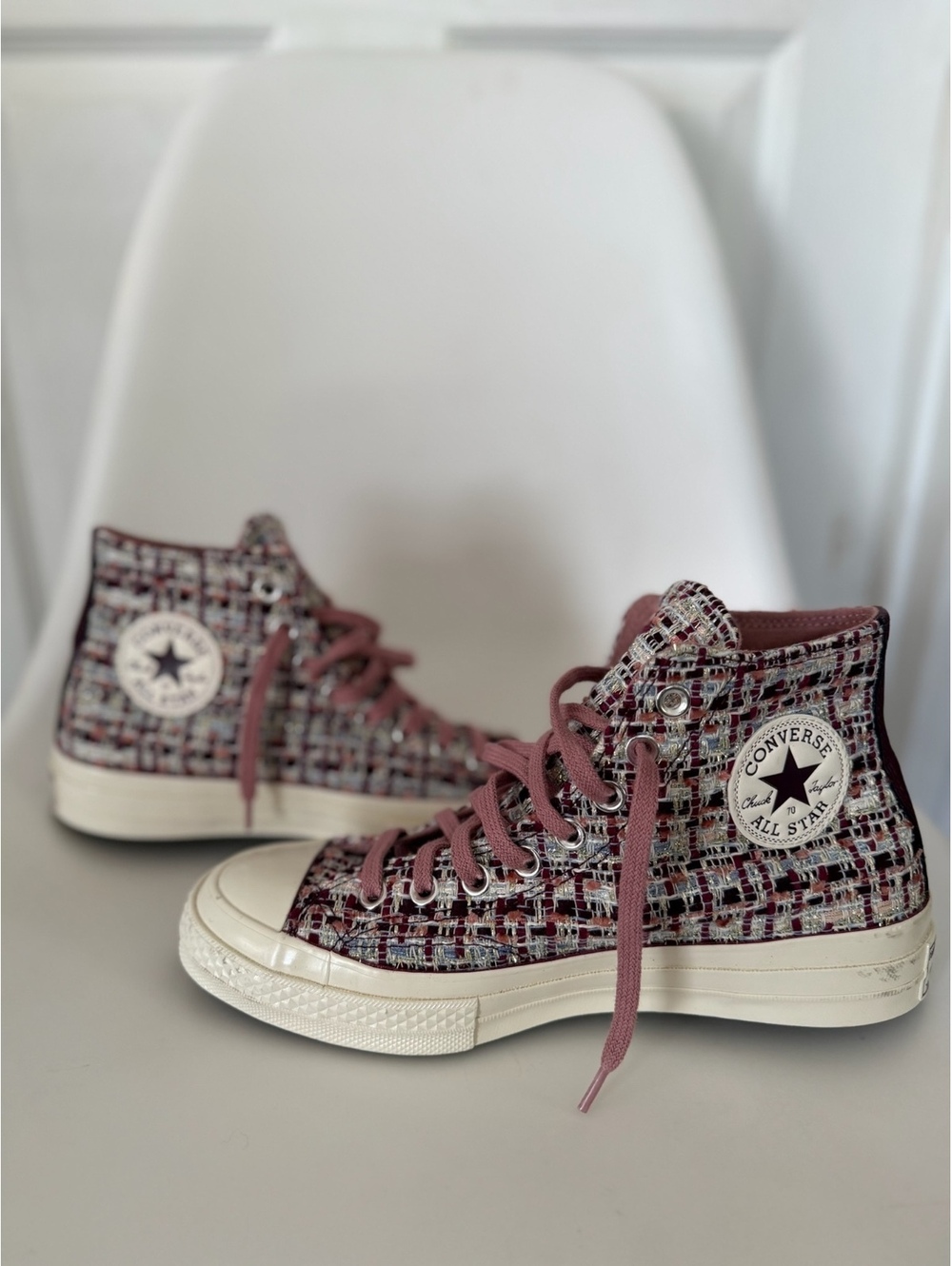 Converse Chuck Taylor All Star high top tweed sneakers pink - Picture 7 of 9